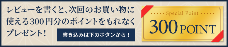 レビューを書くと次回のお買い物に使える300円分のポイントをもれなくプレゼント！書き込みは下のボタンから！