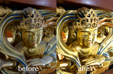 欄間洗浄作業のビフォー、アフターの比較