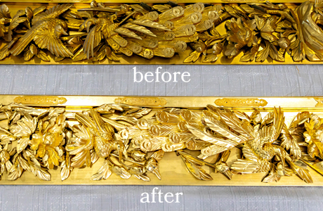 若林工芸舎の作業風景　錺金具単色塗り