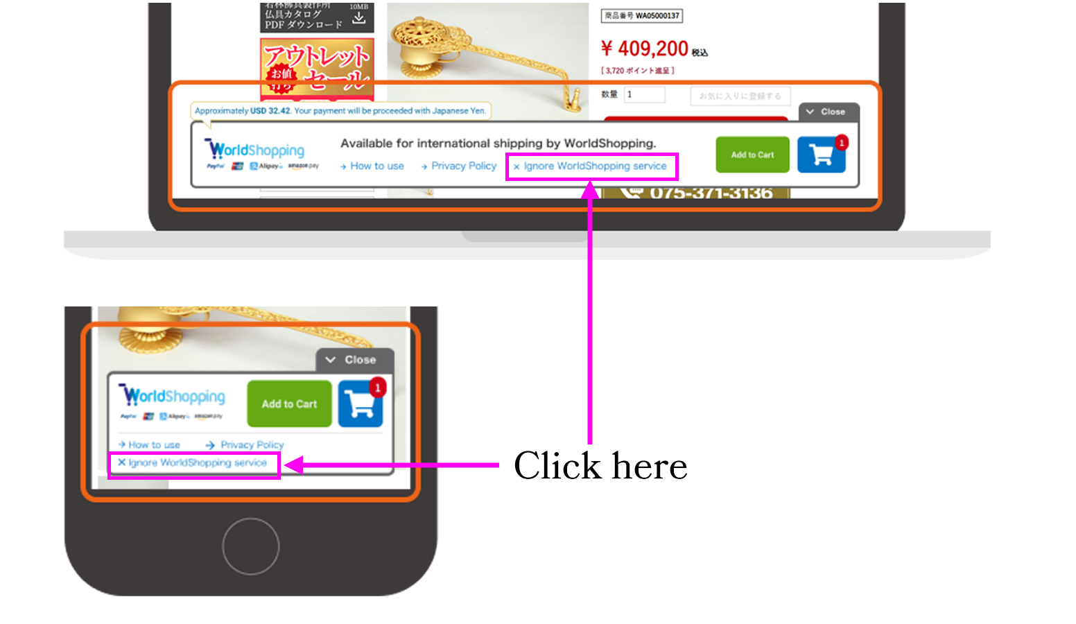 click the “ignore WorldShopping service”