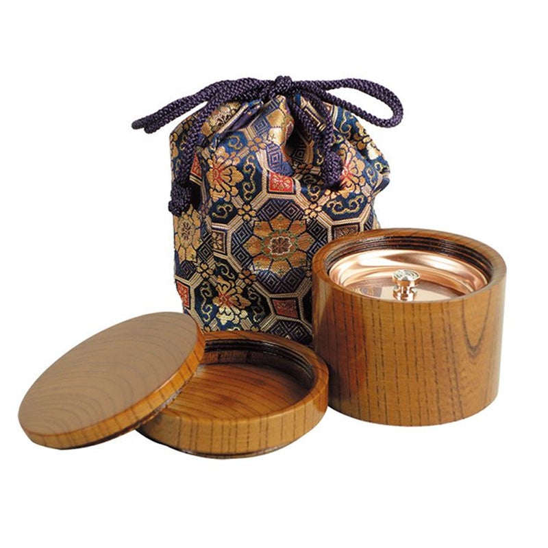携帯用二段式丸香炉 2.5寸 金襴袋付セット(欅、黒、赤 3種類) 2620