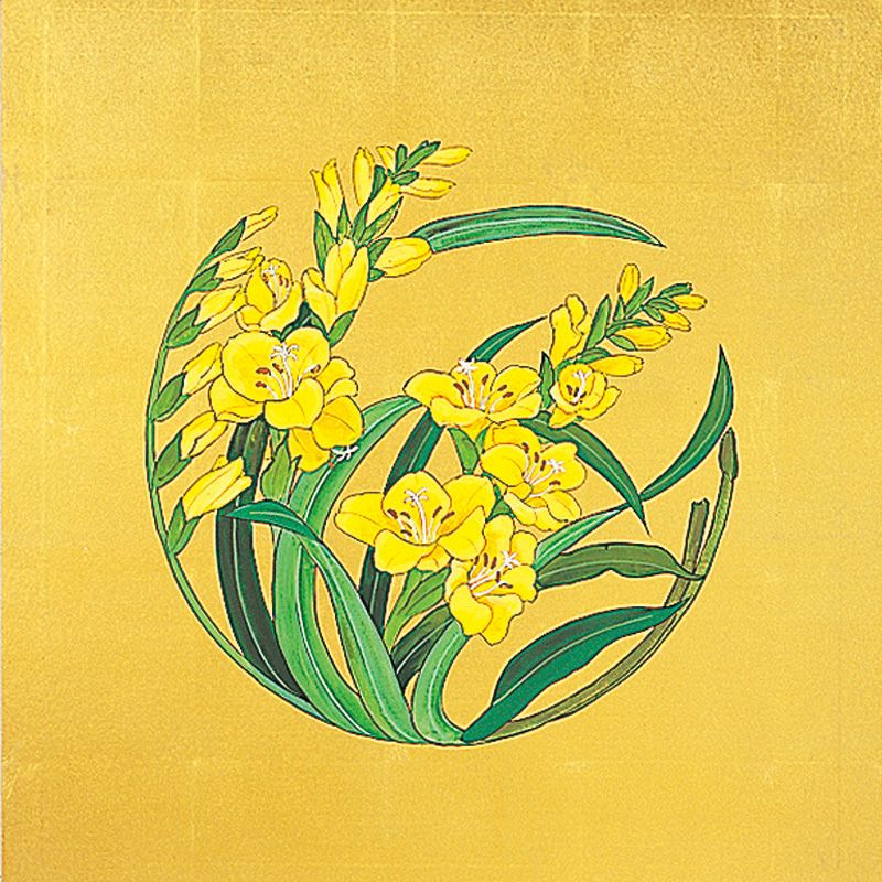 天井絵 本金紙に手描き 天井板45cm角 花の丸直径36cmまで（各宗派）