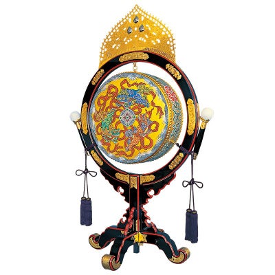 楽太鼓 胴牡丹唐草彩色入 台金具打 撥・紐付 最上（太鼓径39～61cm 8種類）