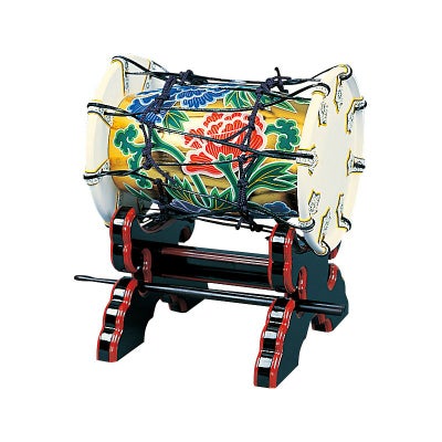 鞨鼓 胴純金箔押彩色入 黒漆塗面朱塗 撥付 直径26cm（特製、最上 2種類）