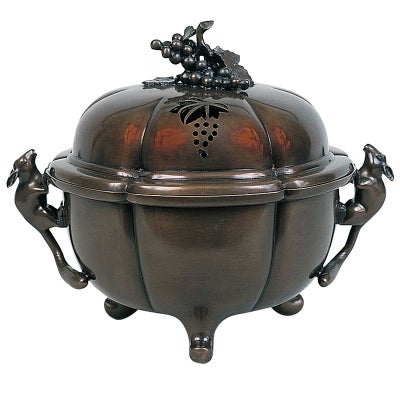 栗鼠（りす）香炉 唐金製 宣德色付 口径19.5cm（各宗派）