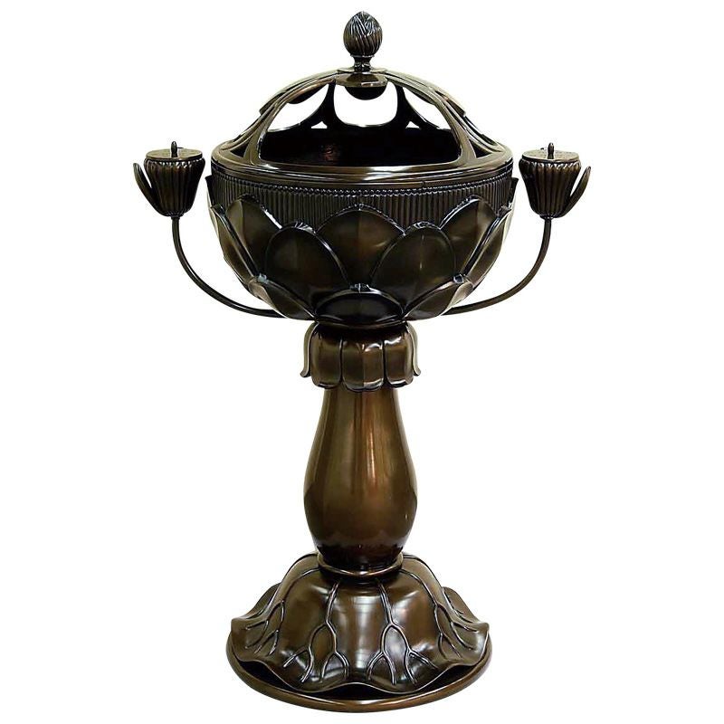 蓮型立焼香香炉 蓋あり 唐金製 宣徳色付 口径42cm（各宗派）