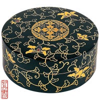 香合 定紋唐草蒔絵入 本漆塗蝋色 内部金箔押 卯兵衛印（口径9～15cm 5種類）