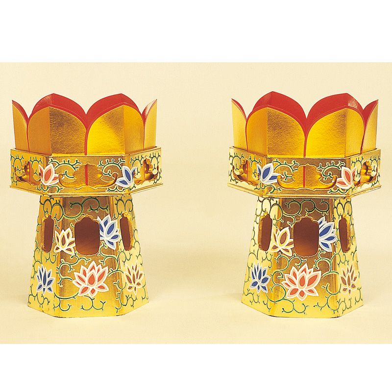 供笥（華束）六角型 木製 純金箔押 唐草模様彩色入 紙方立付（対辺寸法15cm～24cm 7種類）