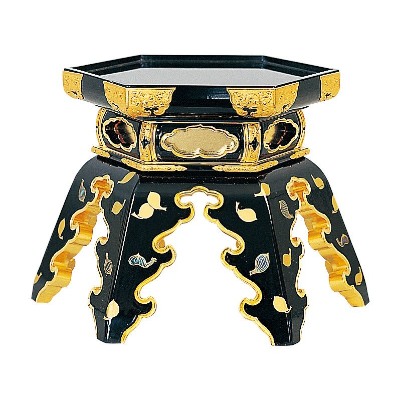 雪見型仏器台 本漆塗 散蓮蒔絵入 金具打（高さ13.5～18cm 3種類）