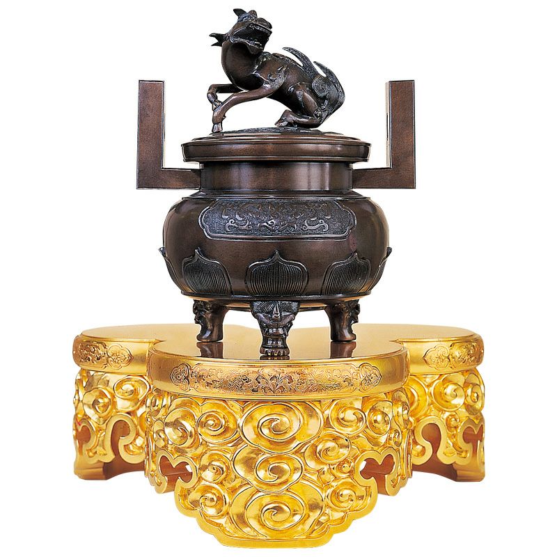 1017-022 唐木の香炉台　 花台: 紫檀 香炉台 佐藤作 波亀地彫り 巾36cm 唐木指物 no.30613