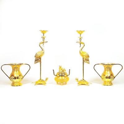 五具足 花瓶耳付型 深彫入 磨き（花瓶口径15～27cm 9種類）