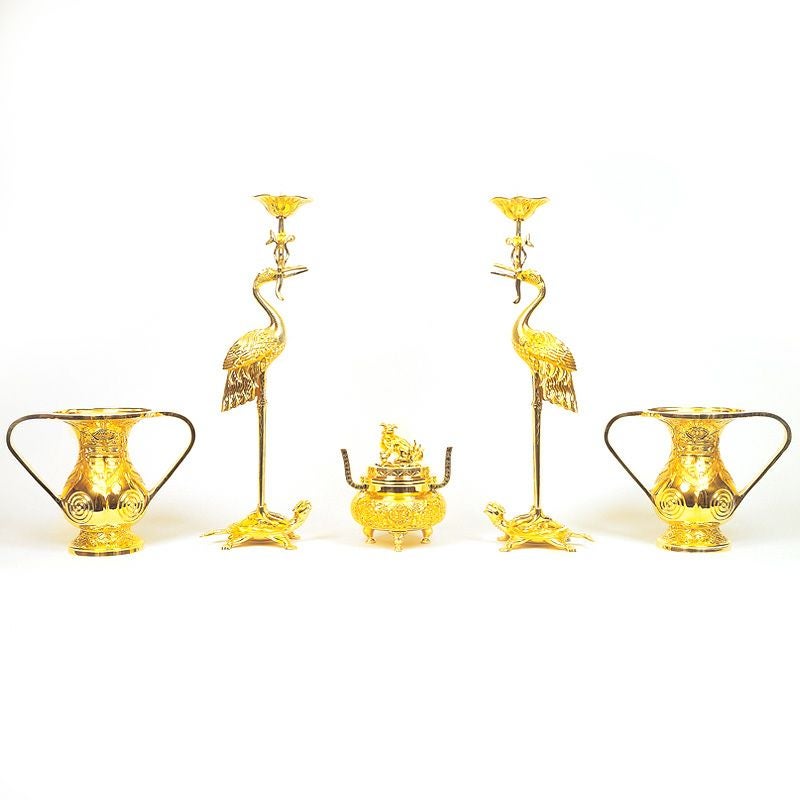 五具足 花瓶耳付型 深彫入 磨き（花瓶口径15～27cm 9種類）