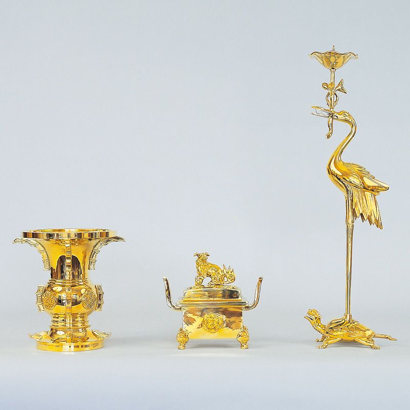 三具足 花瓶丸型 無地 磨き（花瓶口径15～27cm 9種類） | 寺院用仏具