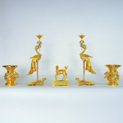 五具足〈麟鳳型〉 御本山様式 真鍮製 磨き 花瓶口径24cm（高田派）