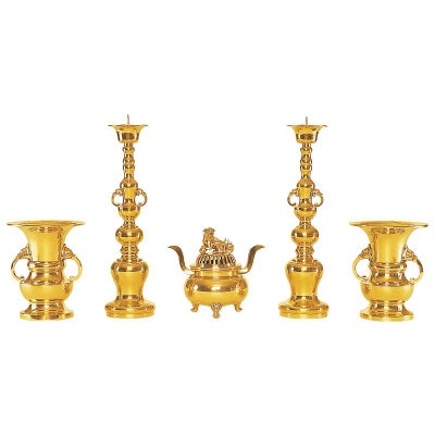 五具足 花瓶丸型掛耳象型 磨き（花瓶口径15～30cm 6種類）