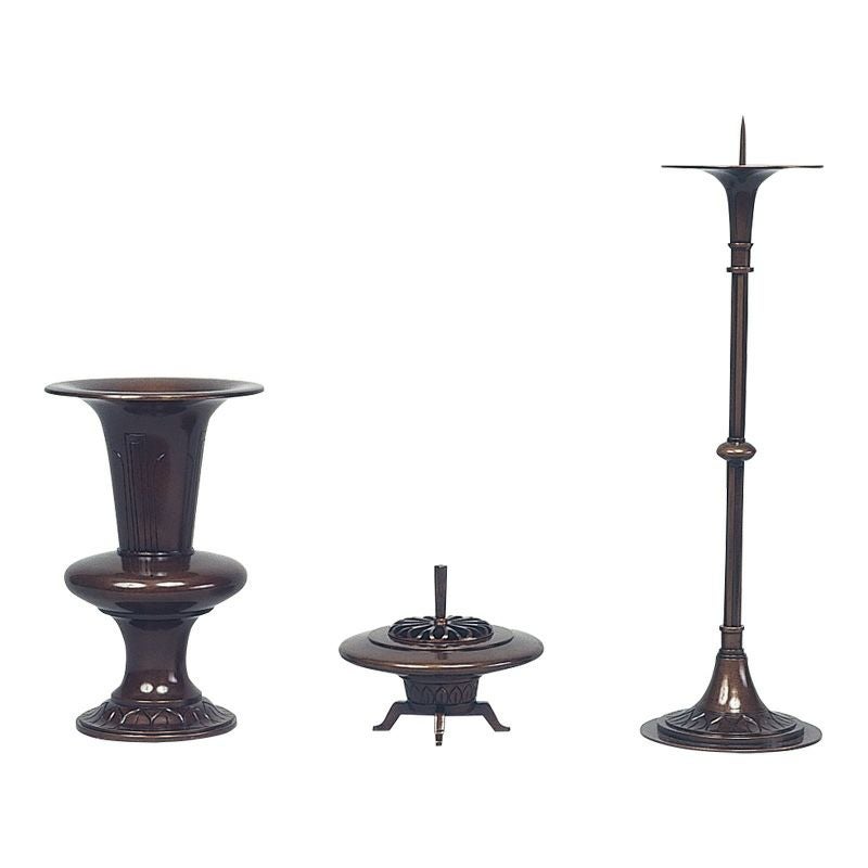 新様式C型 三具足 唐金製 宣徳色付（花瓶口径10.5cm、13.5cm 2種類）