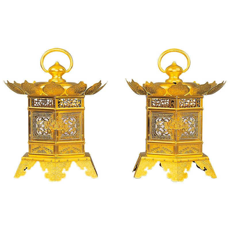 金灯籠 蝶足型 銅製 純金箔押 電装品別売 極上（火袋2辺合計15～24cm 4種類）