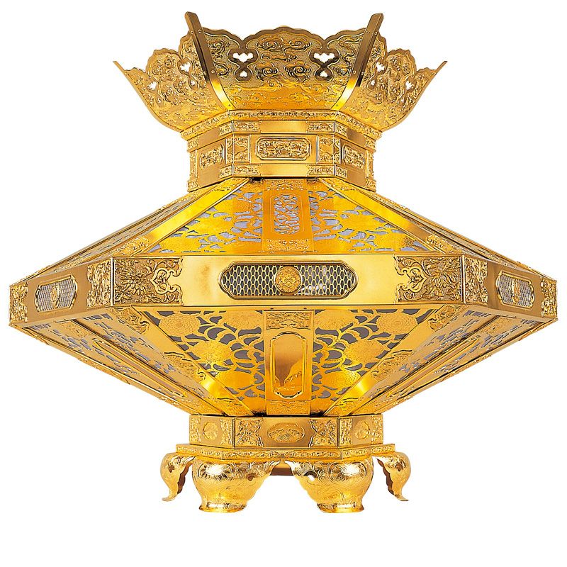 菱灯籠〈六角型〉 銅製 純金箔押 定紋付 電装品別売 特製 火袋2辺合計106cm（各宗派）