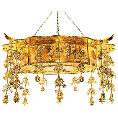 八蓮型照明灯 真鍮製 純金箔押 PC製瓔珞付 電装品付 笠径106cm（各宗派）