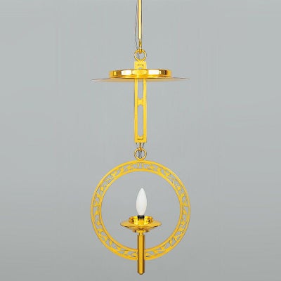 新様式輪灯 B型 笠付 真鍮製 金メッキ 電球・コード付 胴幅18cm（各宗派）