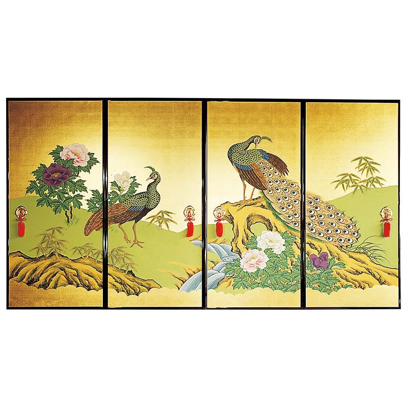 和絵画 翔 金色フレーム 余間金襖 框本漆塗 京襖極上仕立 極彩色仕上 引手金具〈正絹房〉付