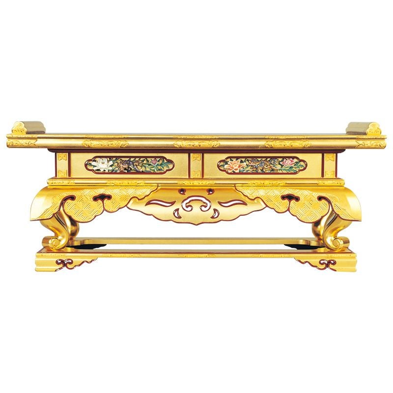 中尊前上卓 腰菊唐草彫刻入 純金箔押 最上 横幅76cm（本願寺派）