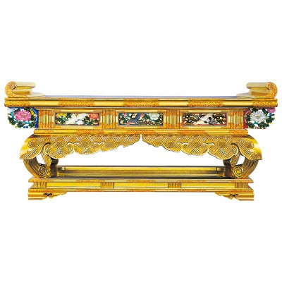 祖師前・御代前前卓 腰三鳥彫 純金箔押 最上 横幅106cm（本願寺派）