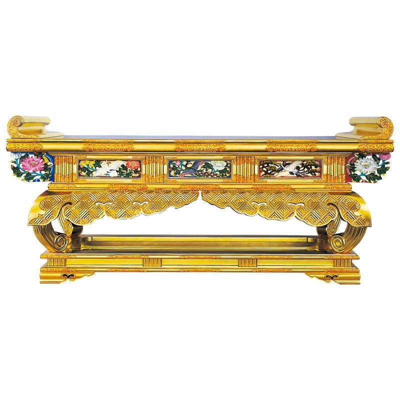 祖師前・御代前前卓 腰三鳥彫 純金箔押 最上 横幅106cm（本願寺派）