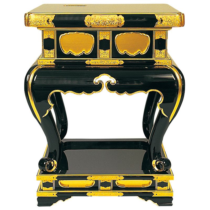 外陣焼香卓 背高型 賽銭箱兼用 金具打 鍵付（横幅42～67cm 5種類