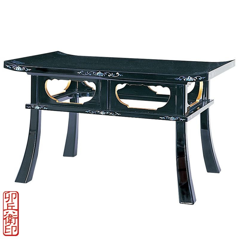 焼香卓〈鎌倉型〉 本漆塗 青貝入 別製最上 卯兵衛印 横幅48cm（各宗派）