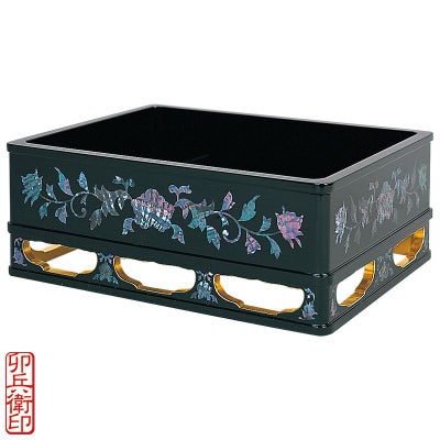 据箱 青貝入 内側純金箔押 卯兵衛印 内寸横幅32cm、奥行23.5cm（各宗派）