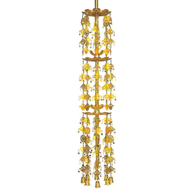 瓔珞（輪灯瓔珞） 御本山様式阿弥陀堂型 三重笠丸竿 銅製 金メッキ 最上 瓔珞笠径30cm（輪灯36cm用）（大谷派）