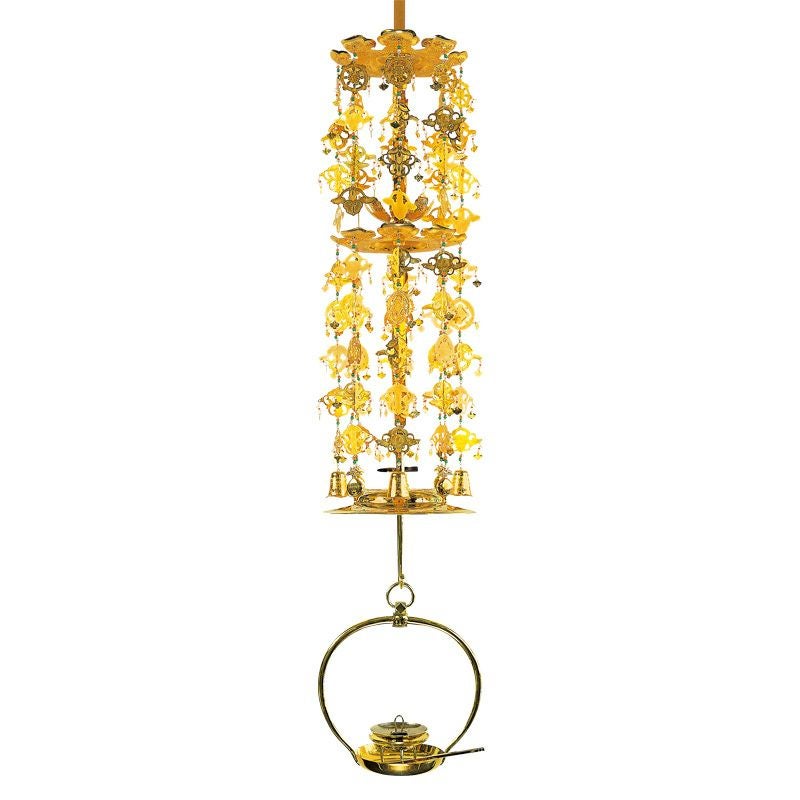 瓔珞（輪灯瓔珞） 御本山様式御影堂型 二重笠平竿 銅製 金メッキ 極上 瓔珞笠径21cm（輪灯24cm用）（大谷派）