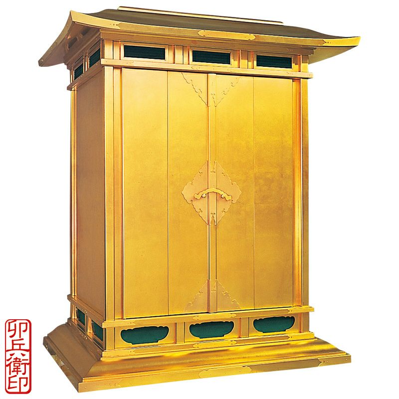 総粉、金箔の厨子 仏壇内仏入れ 春日厨子 総純金箔押 別誂 卯兵衛印 扉丈76cm（各宗派） | 寺院用仏具
