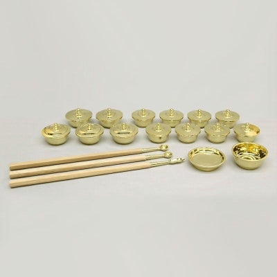 護摩器一式 真鍮製 磨き仕上げ 八器蓋付 1組 各宗派（中型～大大型 3種類）