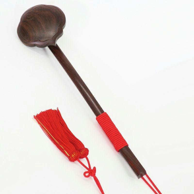 如意 霊芝型 紫檀製 赤 / 紫 正絹紐付（長さ36cm、39cm 紐2色、サイズ2種類）