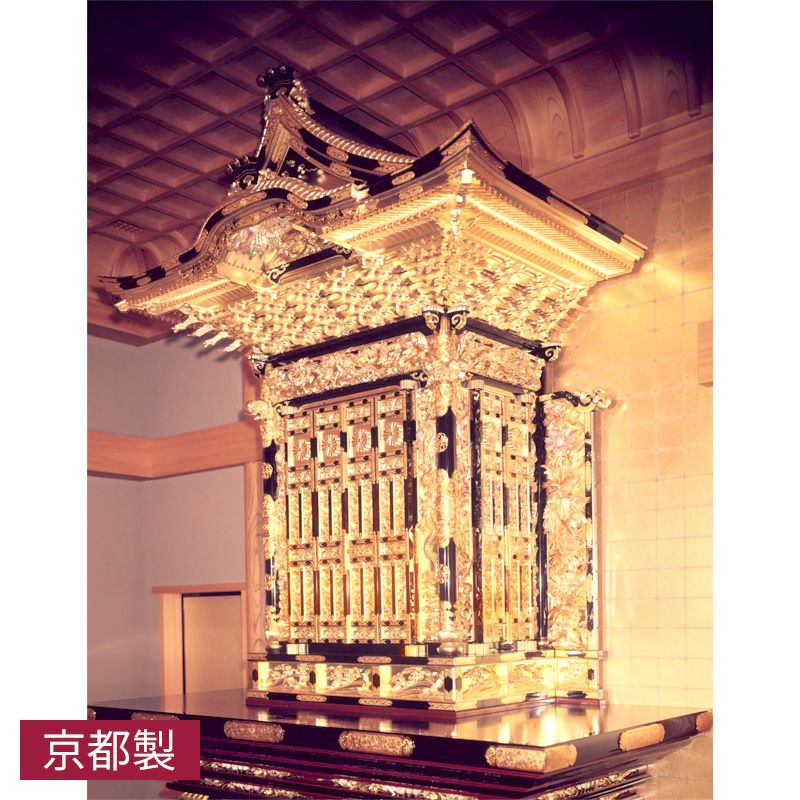 前妻屋根型御宮殿 四本柱 唐戸・脇袖付 金具打 屋根幅152cm | 寺院用