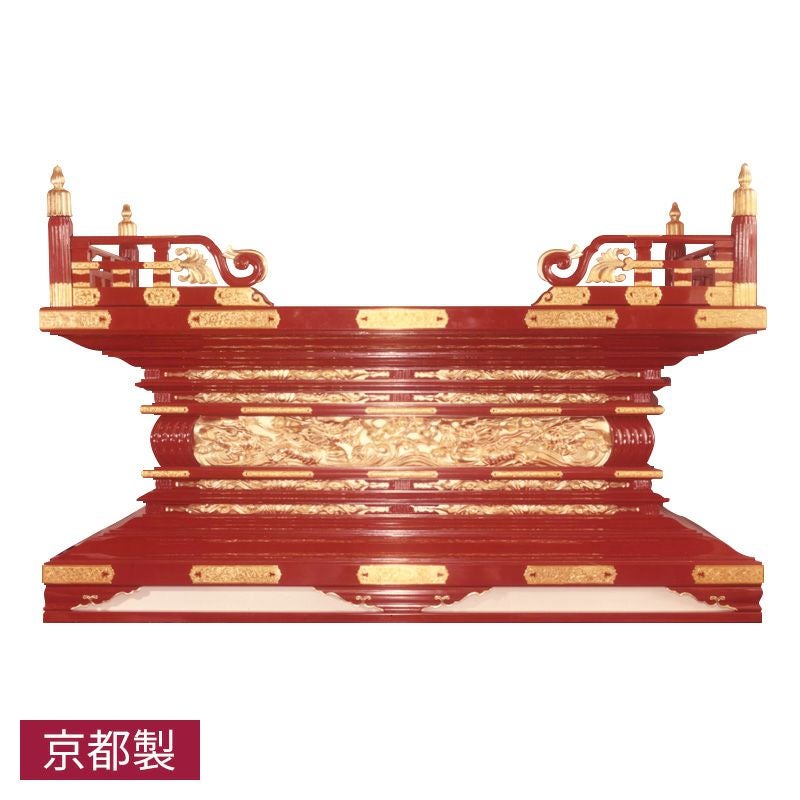 御須弥壇 唐様通彫型 雲水龍彫刻入 黒塗または朱塗 純金箔押 金具打 框