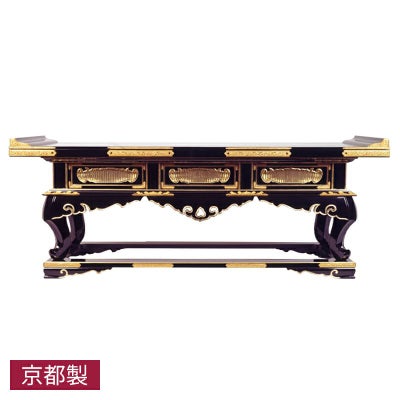 鎌倉型焼香机 黒塗または朱塗 純金箔押 金具打 横幅76cm