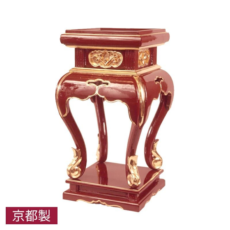 4F 中央香台 寺院仏具 花台 香炉台 仏具台 木製 猫脚 彫刻調 古銅色風 中央香台 若葉彫刻入 黒塗または朱塗 純金箔押 高さ61cm 1脚 | 寺院用