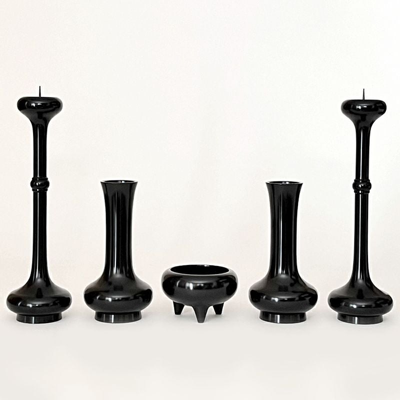 寛通型 五具足 真鍮製 色付 1組（花瓶高さ15cm～39cm 9種類）