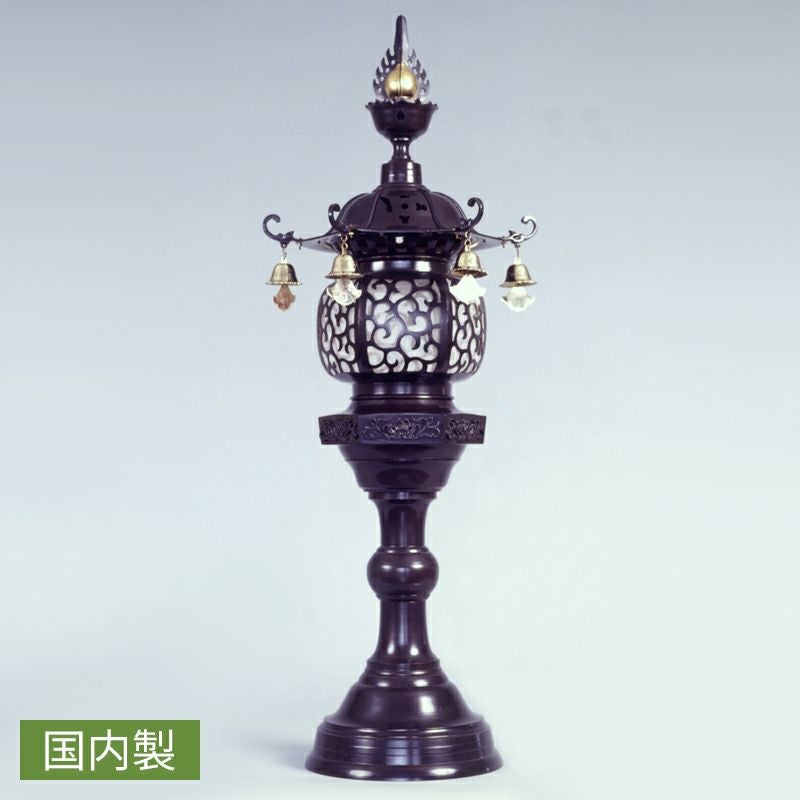 六角型台灯籠 風鐸付 真鍮製 色付仕上 照明器具付 1対（高さ91cm
