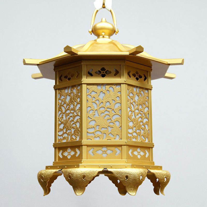 真鍮製灯籠 楽天市場】六角型吊 灯篭 1.5号真鍮製（対入）本金メッキ仕上（電気
