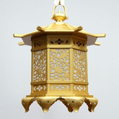 八角型吊灯籠 真鍮製 艶消金メッキ（火袋角径21cm～30cm 4種類）