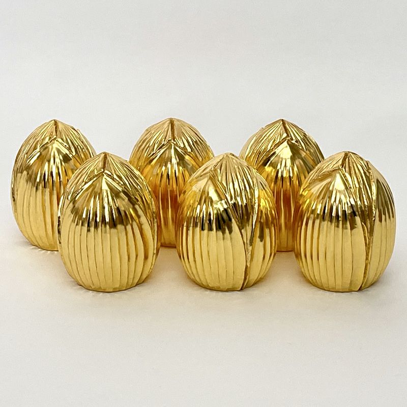 六器用蓮華（つぼみ）木製 純金箔押し仕上 6個1組（直径5.6cm～7.0cm 3