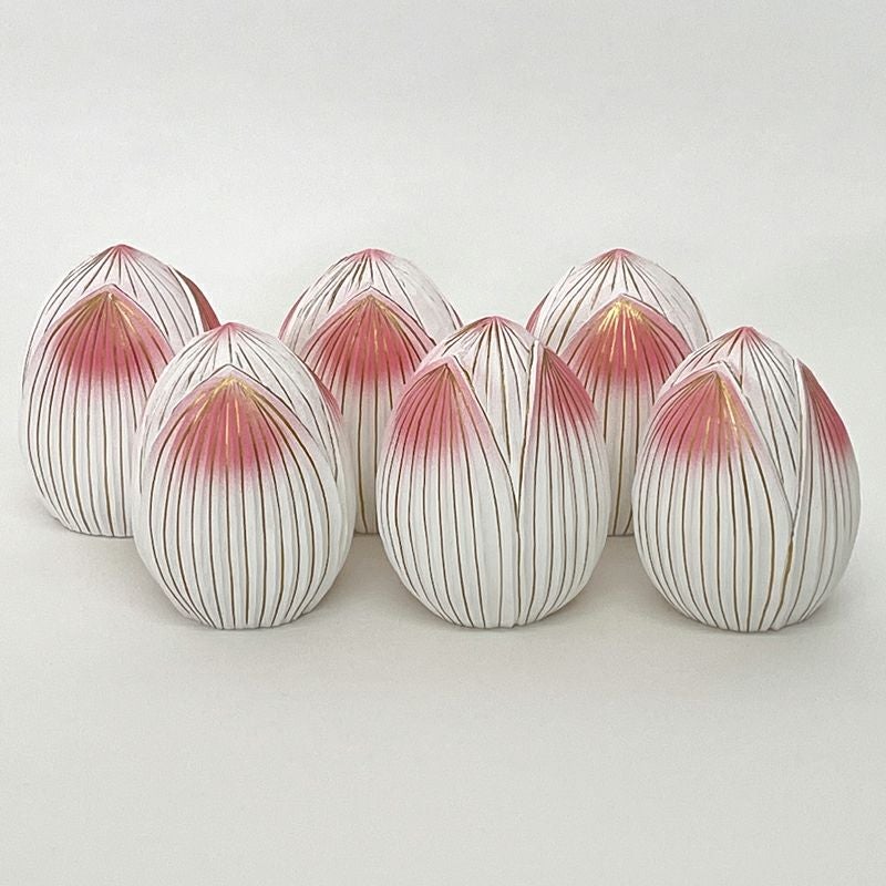 六器用蓮華（つぼみ）木製 彩色仕上 6個1組（ 直径5.6cm～7.0cm 3種類）
