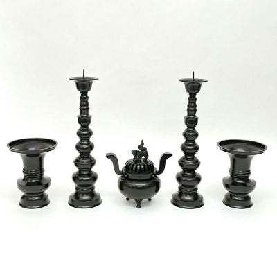 五具足 花瓶丸型掛耳なし 真鍮製 色付（花瓶口径15cm～30cm 6種類）