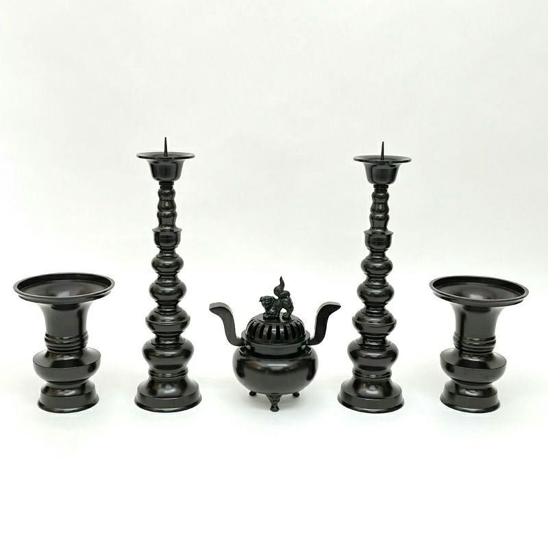 五具足 花瓶丸型掛耳なし 真鍮製 色付（花瓶口径15cm～30cm 6種類）