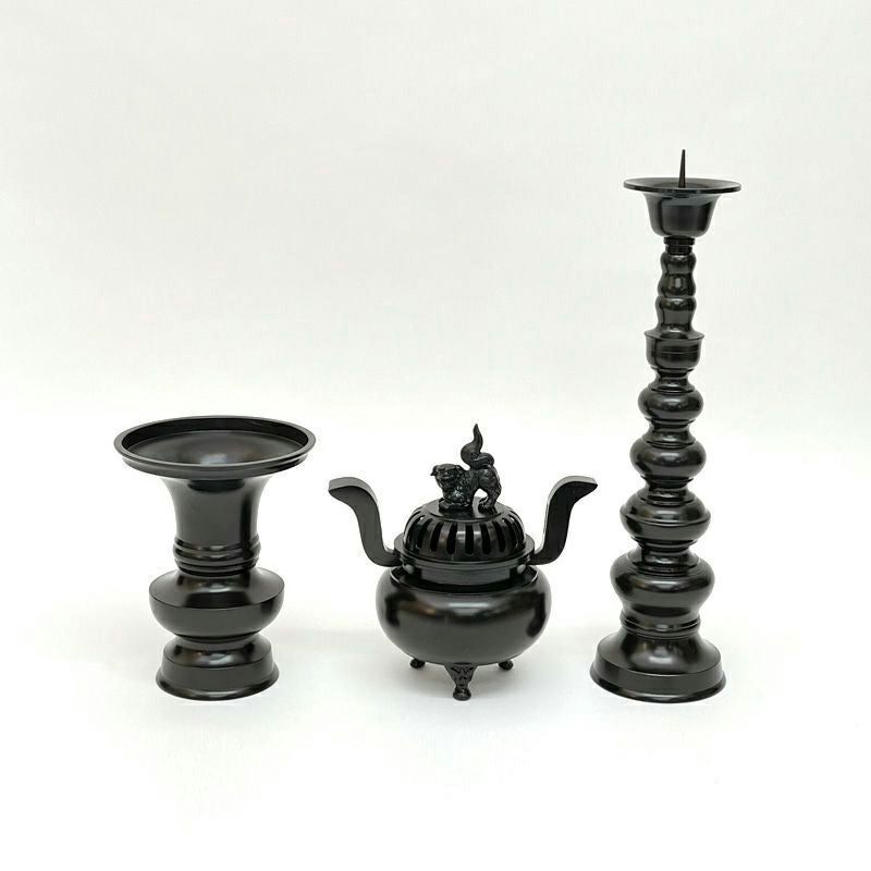 三具足 花瓶丸型掛耳なし 真鍮製 色付（花瓶口径15cm～30cm 6種類）