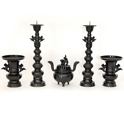 五具足 花瓶丸型獅子掛 真鍮製 色付（花瓶口径15cm～30cm 6種類）